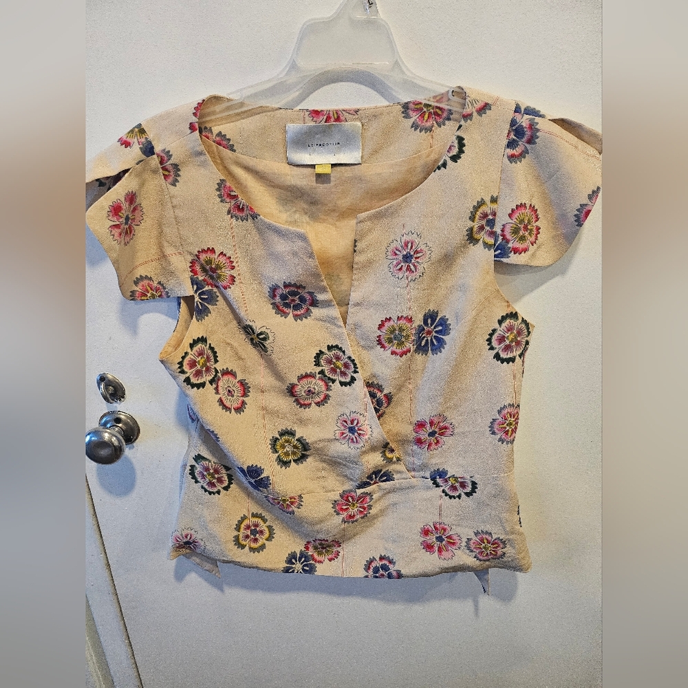 Vintage Anthropologie Cream Top with Floral Detail, Size 12